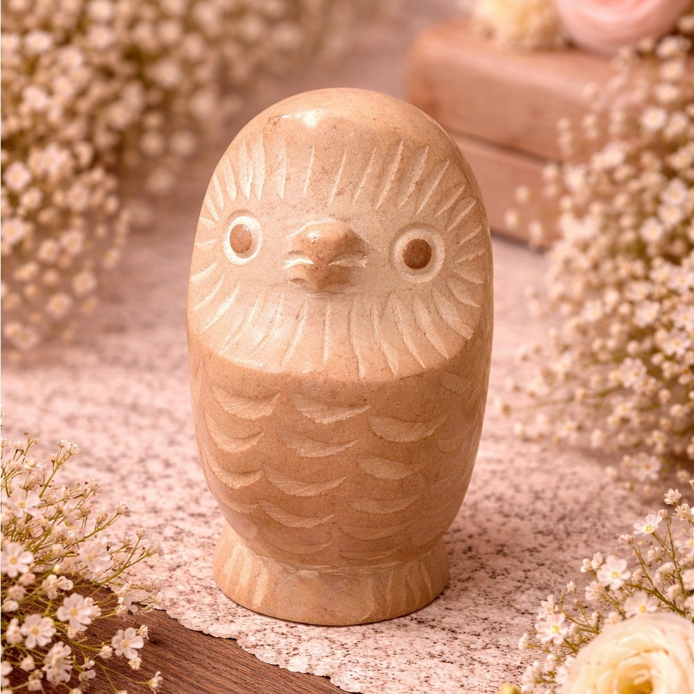 Vintage Hand‎ Carved in Kenya Stone Totem Figurine Owl